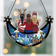 Sitting On The Moon - Customized Personalized Window Suncatcher Ornament - Christmas Gift For Bestie Best Friend