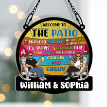 Patio Welcome Grilling Proudly Serving Whatever You Bring - Personalized Acrylic Window Suncatcher Ornament - Gift For Couple Husband Wife