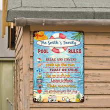 Swimming Pool Rules Summer Poolside Decor Personalized Custom Metal Sign