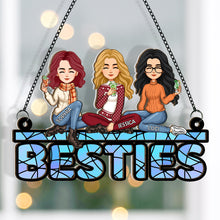 Besties Sitting Together  - Personalized Acrylic Window Suncatcher Ornament - Gift For Best Friends, BFF, Sisters