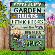 Garden Rules Feel The Breeze Gift For Her Personalized Custom Gardening Metal Sign