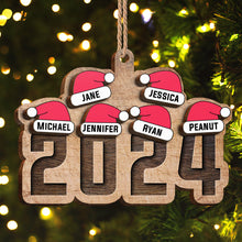 Chrismas Family Name Santa Hat 2024 - Personalized 2-Layered Wooden Ornament - Gifts For Family