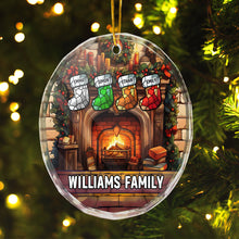 Christmas Socks By Fire Pit - Personalized Custom Glass Ornament - Christmas Gift For Family