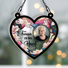 Custom Photo Forever In Our Hearts - Personalized Acrylic Window Suncatcher Ornament - Gift For Memorial