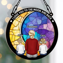 I Love You To The Moon Back - Personalized Acrylic Window Suncatcher Ornament - Gift For Grandma, Grandkids