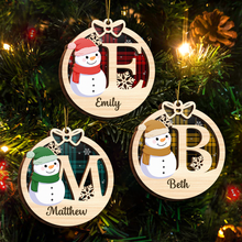 Chrismas Snowman Monogram Personalized 2-Layered Wooden Ornament Christmas Gifts For Her, Him