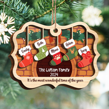 Stockings Hanging The Most Wonderful Time Of Year - Personalized 2-Layered Wooden Ornament - Engraved Gifts For Family Members