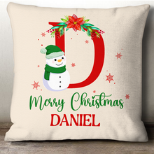 Monogram Christmas Snowman Personalized Custom Pillow Merry Christmas Gift