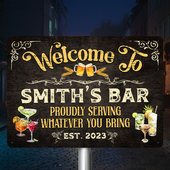 Bar Sign Vintage Black Wood Design - Personalized Custom Classic Metal Signs