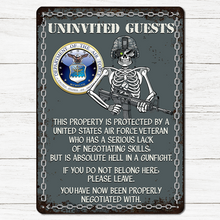 Uninvited Guests This Property Is Protected By A Veteran Personalized Custom Metal Sign