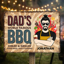 Dad's World Famous BBQ - Personalized Metal Sign For Your Backyard - Gift For Dad, Family