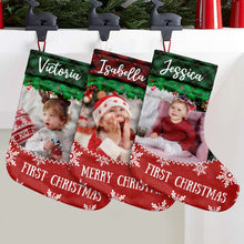 Merry Christmas  - Personalized Photo Stocking - Gift For Him, Her