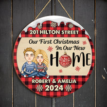 Our First Christmas In Our New Home - Customized Personalized Door Sign - Christmas Gift For Couple Husband Wife