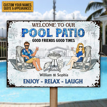 Poolside Grilling Listen To The Good Music Couple Husband Wife Pride - Backyard Sign - Personalized Custom Classic Metal Signs
