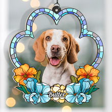 Custom Photo Dog Cat Floral Stained Glass - Personalized Acrylic Window Suncatcher Ornament - Christmas Gift For Dog Lovers, Pet Lovers