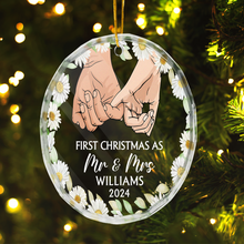 Holding Hands Husband And Wife First Christmas - Personalized Glass Ornament - Christmas Gift For Couple