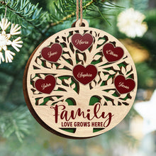 Family Love Grows Here - Personalized 2-Layered Wooden Ornament - Engraved Gifts For Family