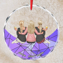 Family Sitting On The Moon - Customized Personalized Glass Ornament - Christmas Gift For Family