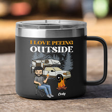 I Love Camping Outside - Custom 14oz Stainless Steel Tumbler With Handle - Gift For Camping