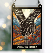 God Blessed The Broken Road - Personalized Window Suncatcher Ornament - Gift For Couple Husband Wife