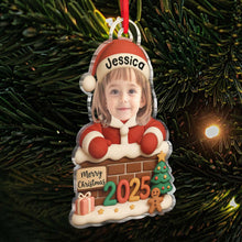 Custom Photo Christmas Baby Santa Claus From Chimney - Personalized Acrylic Ornament - Christmas Gift For Family Members, Kids