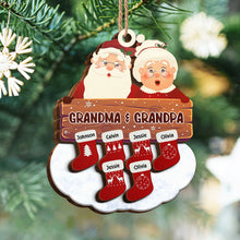 Santa Claus Mrs Claus Grandkids - Personalized 2-Layered Wooden Ornament - Gifts For Family