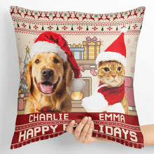 Custom Photo Happy Pawlidays - Customized Personalized Pillow - Pet Gift For Pet Dog Cat Lover