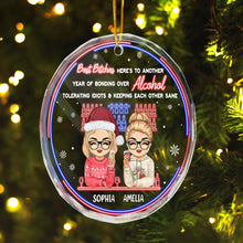 Custom Character - Here's To Another Year Of Bonding Over Alcohol - Personalized Custom Christmas Glass Ornament Gift For Her, Bestie