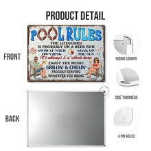 Pool Rules Swim At Your Own Risk Grilling  - Personalized Customized Metal Sign - Gift For Couples, Family Members, Friends
