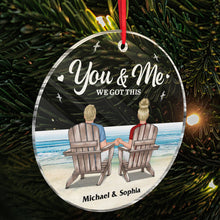 Back View Couple Sitting Beach Landscape - Personality Customized Ornament - Gift For Couple