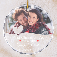 Custom Photo First Christmas As Mr & Mrs Couples - Customized Personalized Glass Ornament - Gift For Couple