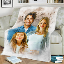 Watercolor Painting Of Loved Ones - Personalized Customized Blanket - Gift For Grandpa, Family Members