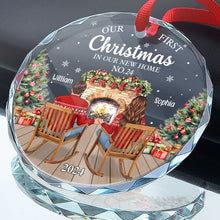 Happy Sitting Christmas Couple  - Customized Personalized Glass Ornament - Christmas Gift For Couple Husband Wife