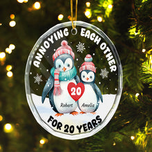 Christmas Penguin Couple Shaped - Personalized Glass Ornament - Christmas Gift For Couple, Lovers