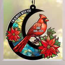 Memorial Cardinal Stained Glass Moon - Personalized Acrylic Window Suncatcher Ornament - Gift For Memorial