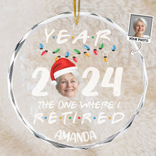 Custom Photo Year 2024 The One Where I Retired - Personalized Glass Ornament - Gift For Family