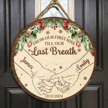 Holding Hands From Our First Kiss Till Our Last Breath - Personalized Door Signs - Gift For Couples, Husband Wife