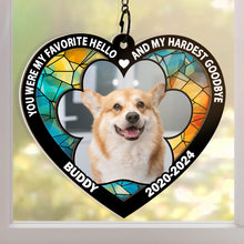 Custom Photo Memorial You Were My Favorite Hello And My Hardest Goodbye - Personalized Acrylic Window Suncatcher Ornament - Gift For Dog Lovers, Pet Lover