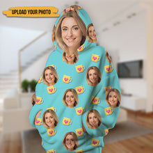 Personalized Oversized Blanket Hoodie Custom Face Warm Hoodie Heart Cup Pattern Gift For Besties Mother