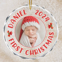 Custom Photo - First Christmas - Customized Personalized Glass Ornament - Gift For Baby First Mom Dad