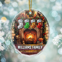 Christmas Socks By Fire Pit - Personalized Custom Glass Ornament - Christmas Gift For Family