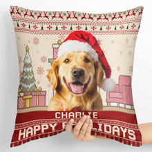 Custom Photo Happy Pawlidays - Customized Personalized Pillow - Pet Gift For Pet Dog Cat Lover