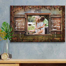 You Get Old When You Stop - Gifts For Grandpa, Fishing Lovers Gift Personalized Custom Framed Canvas Wall Art