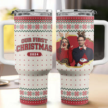 Custom Photo First Christmas - Personalized Custom 40oz Stainless Steel Tumbler - Gift For Couple