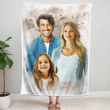 Watercolor Painting Of Loved Ones - Personalized Customized Blanket - Gift For Grandpa, Family Members