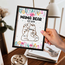 Flowery Mama Bear - Personalized Customized 2-Layered Wooden Plaque - Gift For Mom, Grandma, Wife, Her