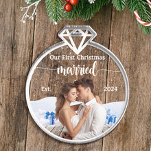 Custom Photo Our First Christmas Married - Personalized Custom Acrylic Ornament - Gift For Couple