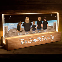 Family Sitting Beach Landscape - Customized Personalized Acrylic LED Night Light - Gifts For Family