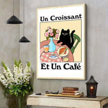 Un Croissant Et Un Cafe Black Lovely Cat Personalized Custom Framed Canvas Wall Art