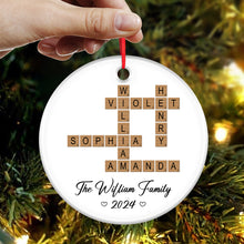 Family Crossword Puzzle Art Ornament - Customized Personalized Ceramic Ornament - Christmas Gift For Family Members